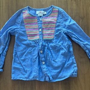 Vineyard Vines Blue Shirt with Pink and Green Zigzag